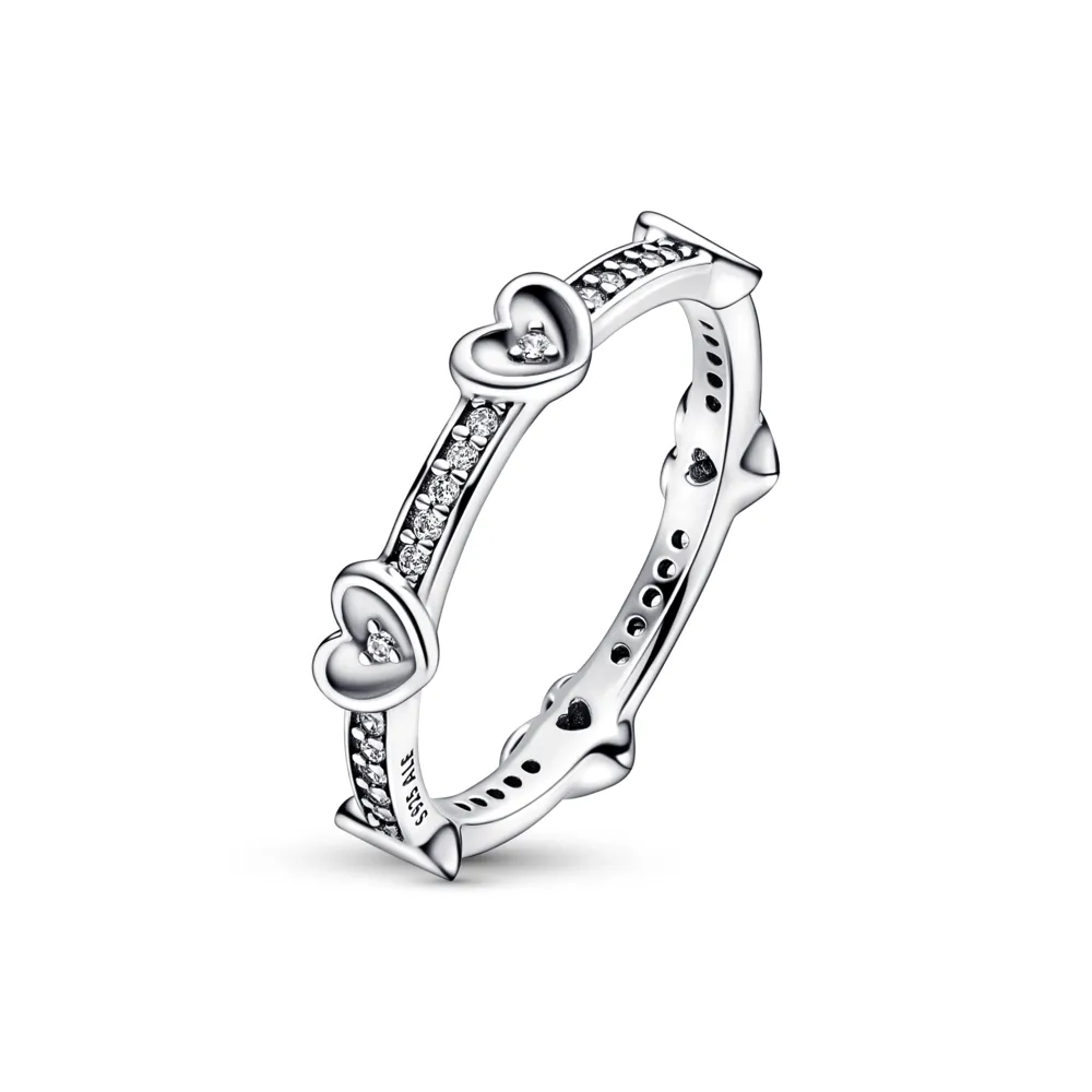 PANDORA Silver Hearts sterling silver ring with clear cubic zirconia