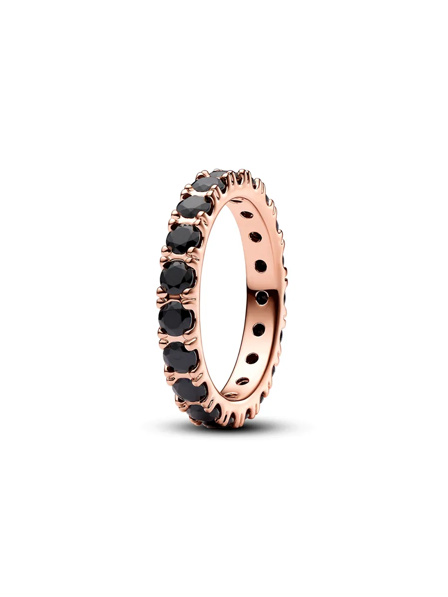 PANDORA Rose Gold plated 14k ring with black cystal