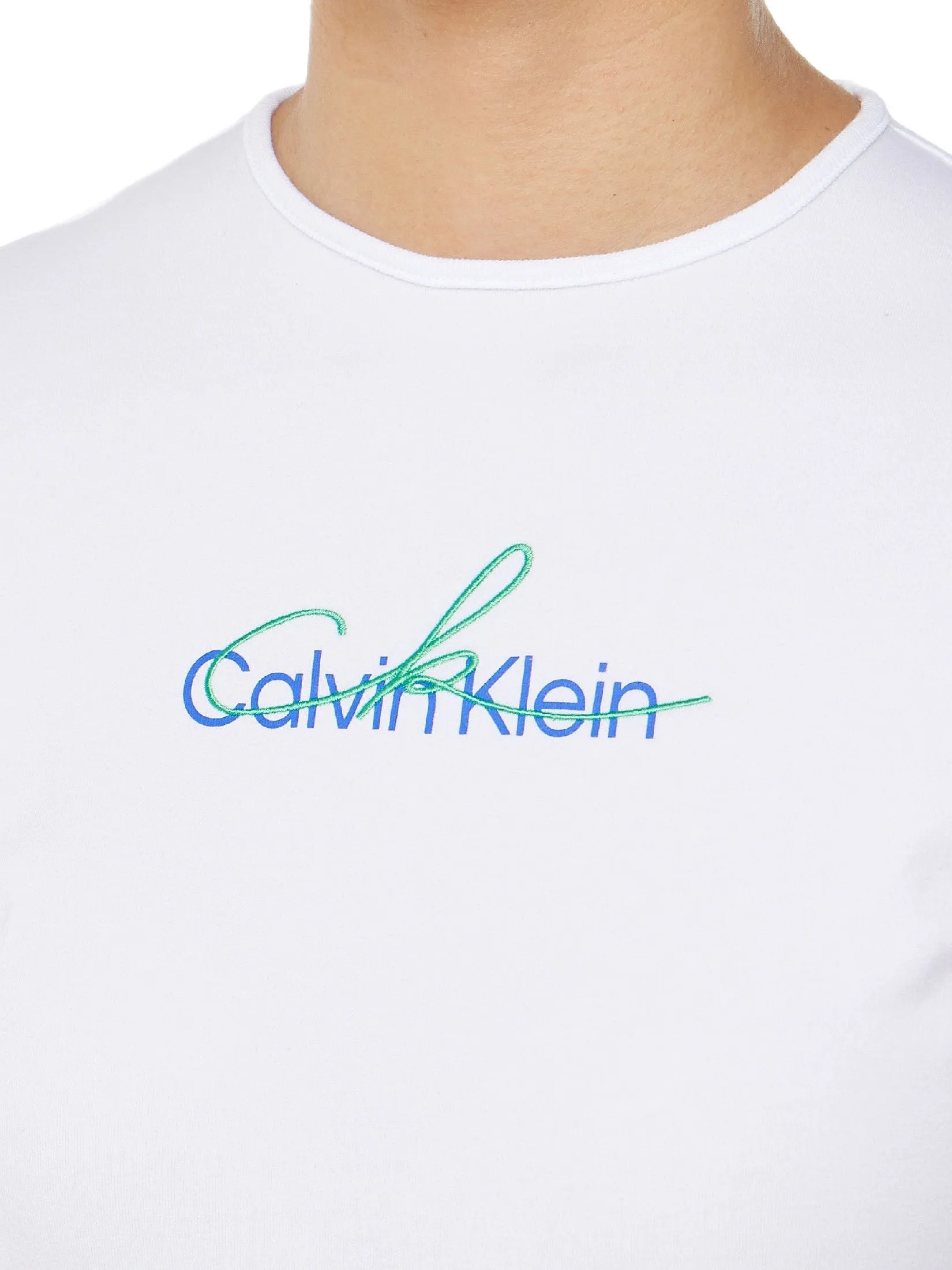 CALVIN KLEIN Women's Slim Script CK Logo Short Sleeve T-Shirt White