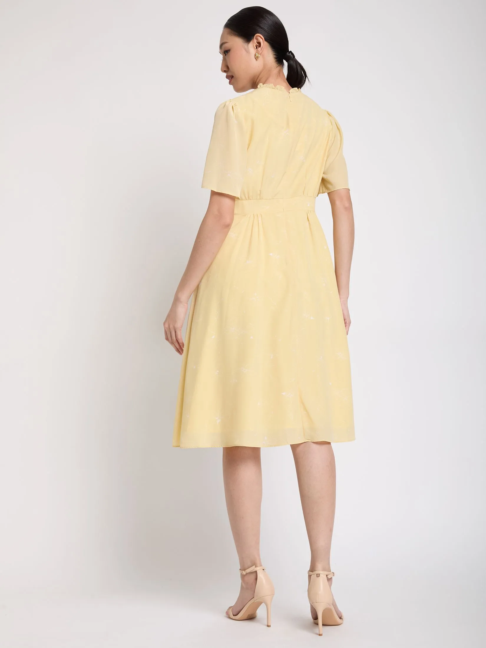EXPRESSIONS Women Dress Bell Sleeves With Ruffled Collar