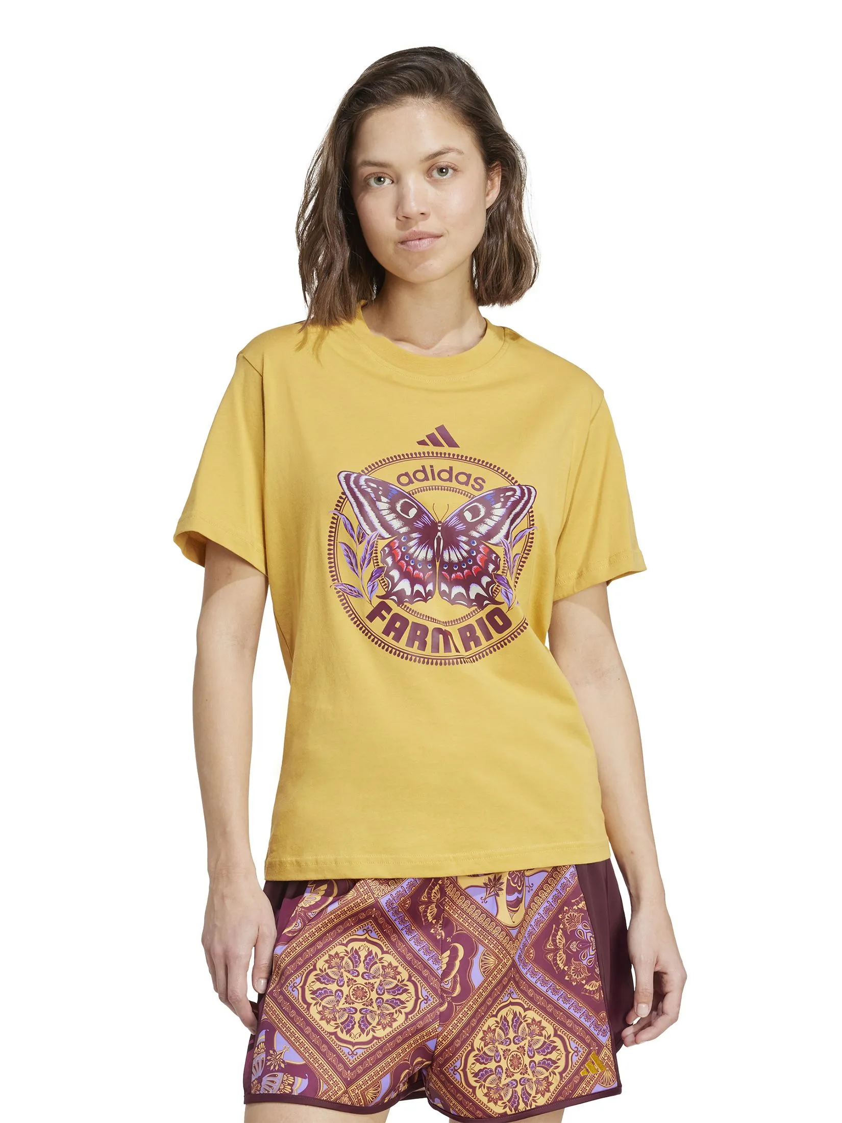 ADIDAS Women T-Shirt adidas X FARM Graphic JL8613 Yellow / Corn Gold