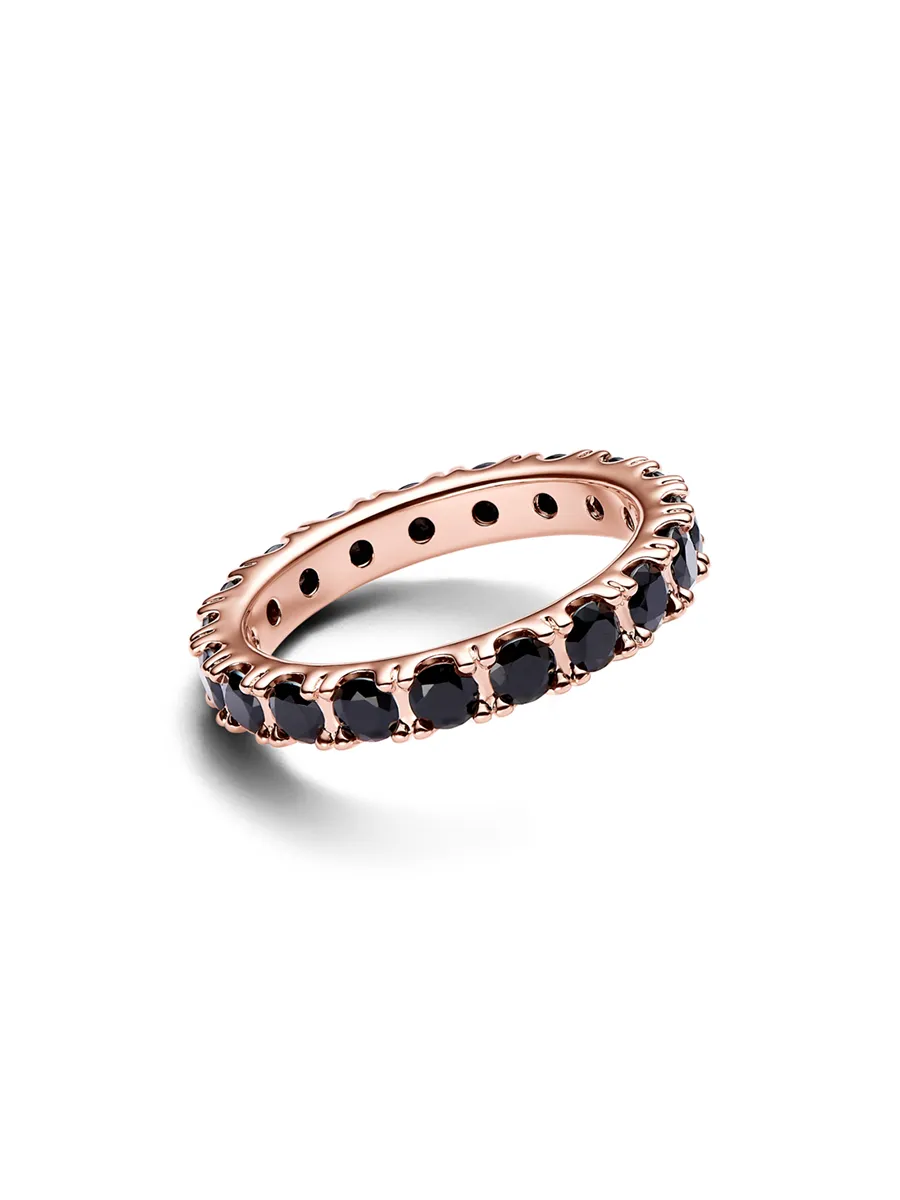 PANDORA Rose Gold plated 14k ring with black cystal