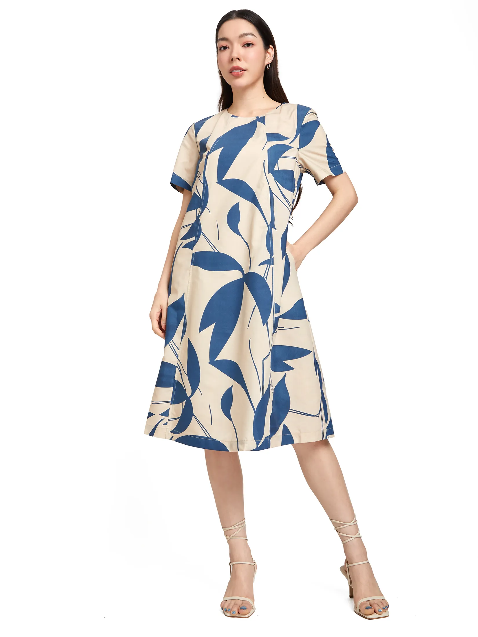 NEXT PHASE Women Midi Dress Short Sleeves Print