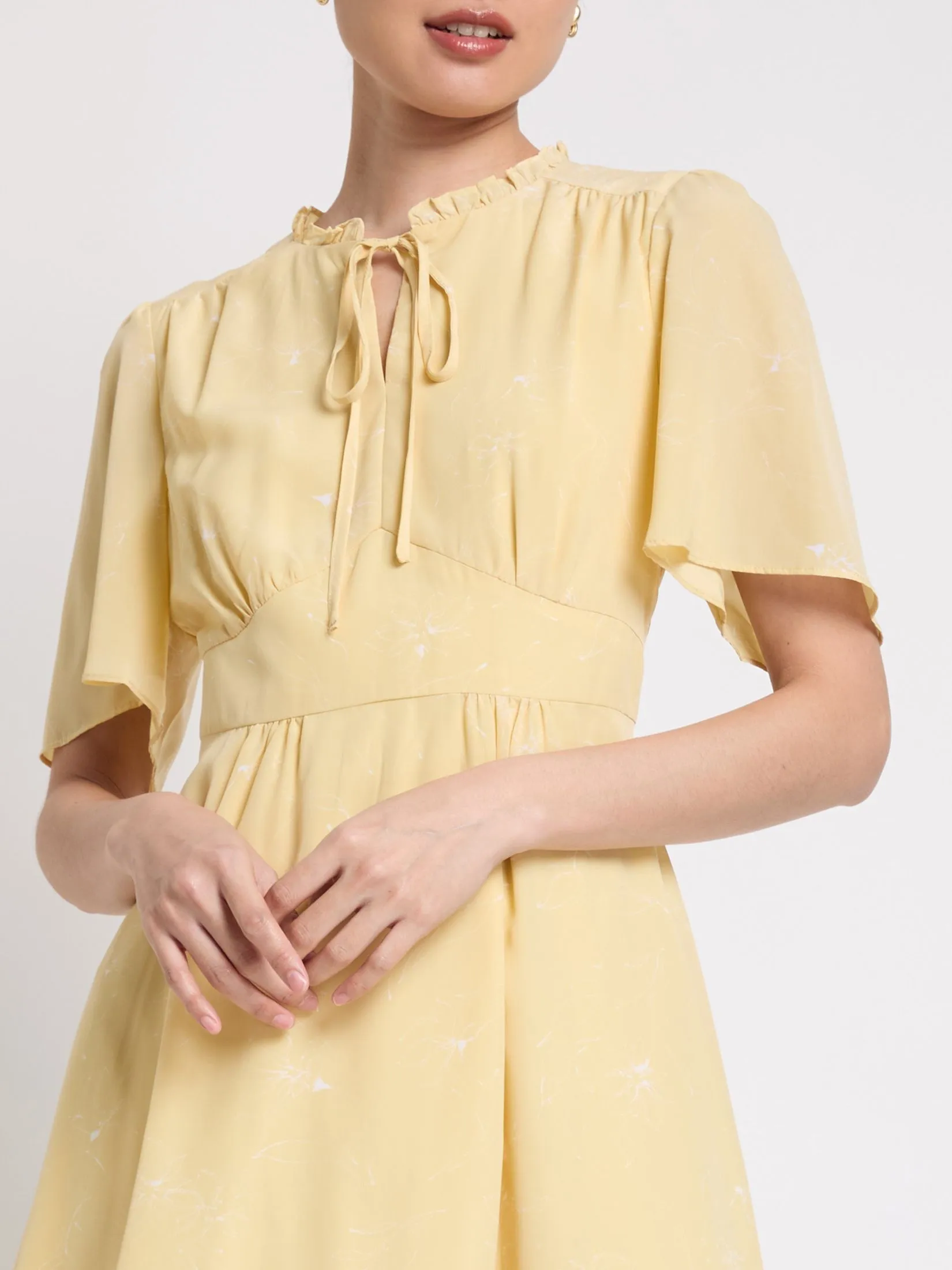 EXPRESSIONS Women Dress Bell Sleeves With Ruffled Collar