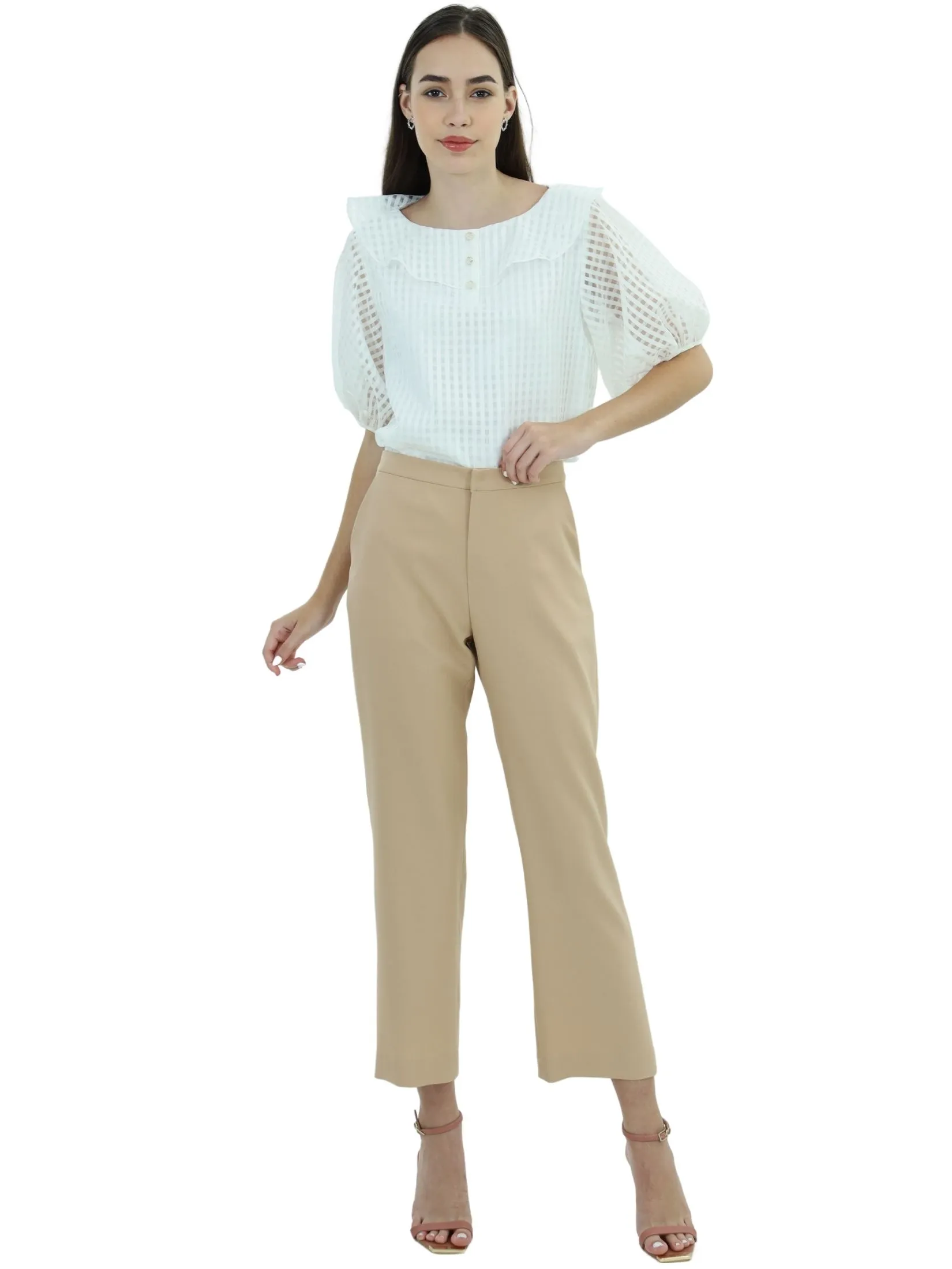 VERONIQA Women Pants Trousers Moss Crepe Beige