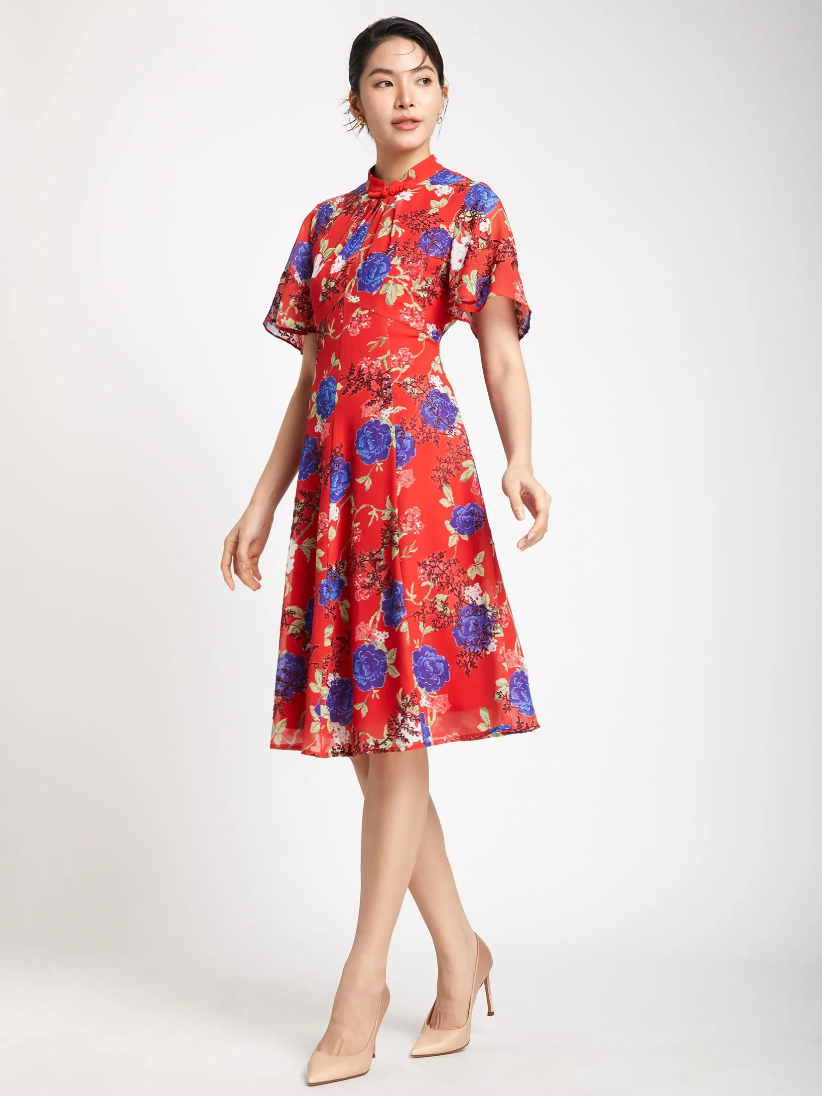 EXPRESSIONS EVENING Women Dress Short Sleeves High Neckline CNY