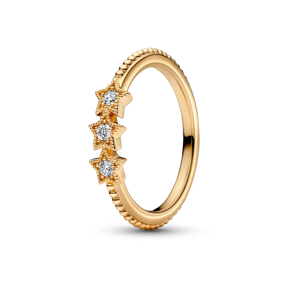 PANDORA Gold Stars 14k gold-plated ring with clear cubic zirconia