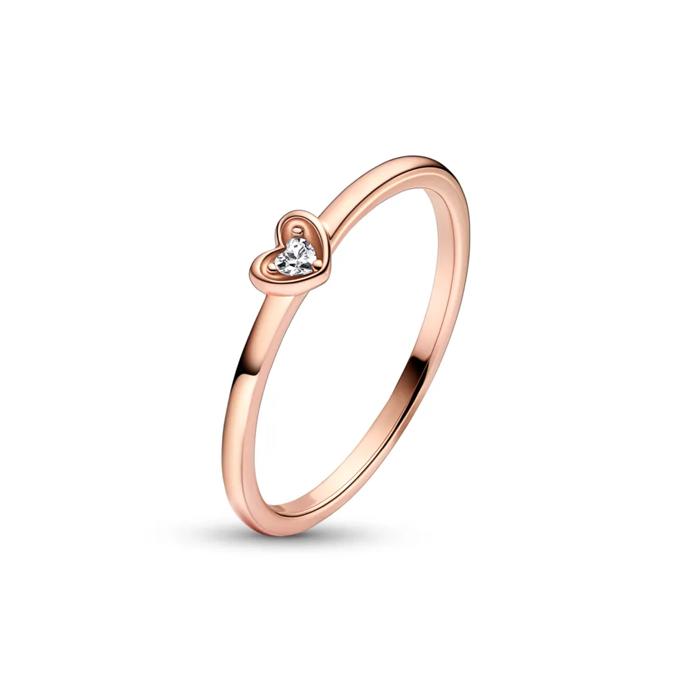 PANDORA Rose Heart 14k rose gold-plated ring with clear cubic zirconia