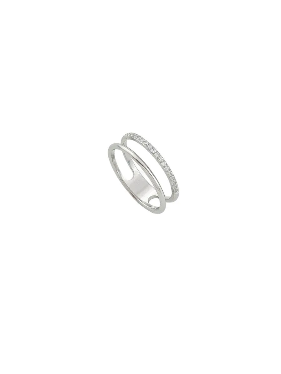 LAROV Women Double Band Ring with CZ diamond Leora Silver
