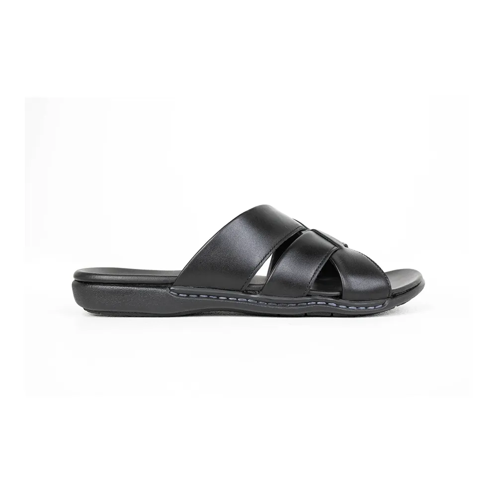 Heavy Black Leather Sandals VS9102