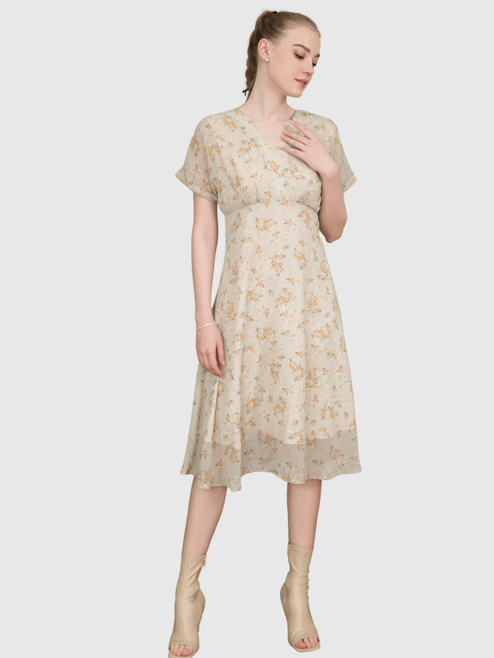 AMILA Women Dress Short Sleeves Chiffon Angora Green