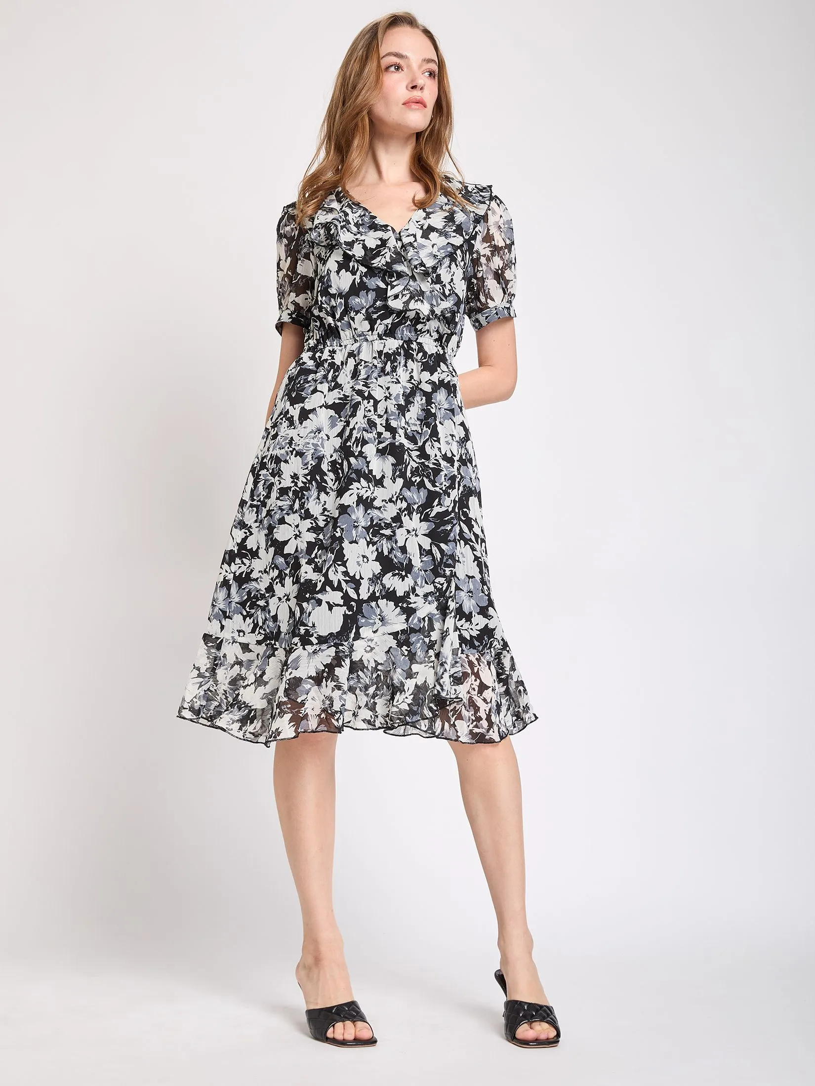 FOF Women Mini Dress with Flare Skirt Black