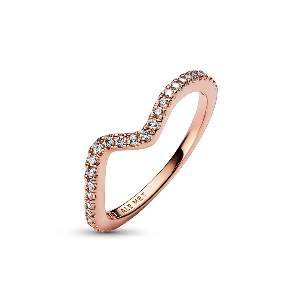 PANDORA Rose Wave 14k rose gold-plated ring with clear cubic zirconia