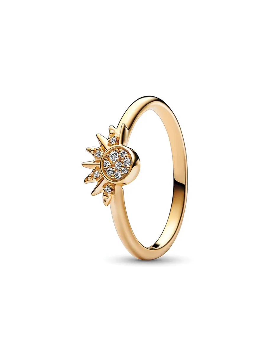 PANDORA Gold Celestial sun 14k gold-plated ring with clear cubic zirconia