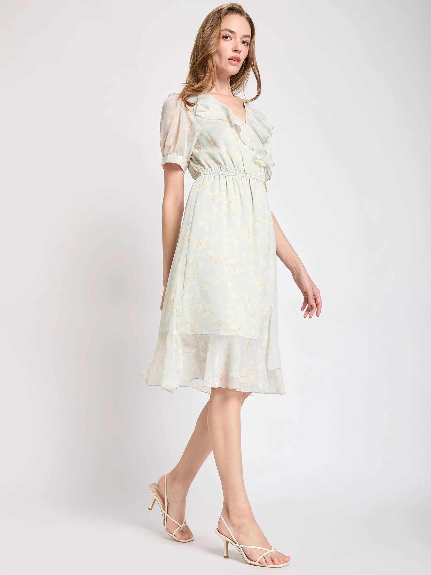 FOF Women Mini Dress with Flare Skirt Green