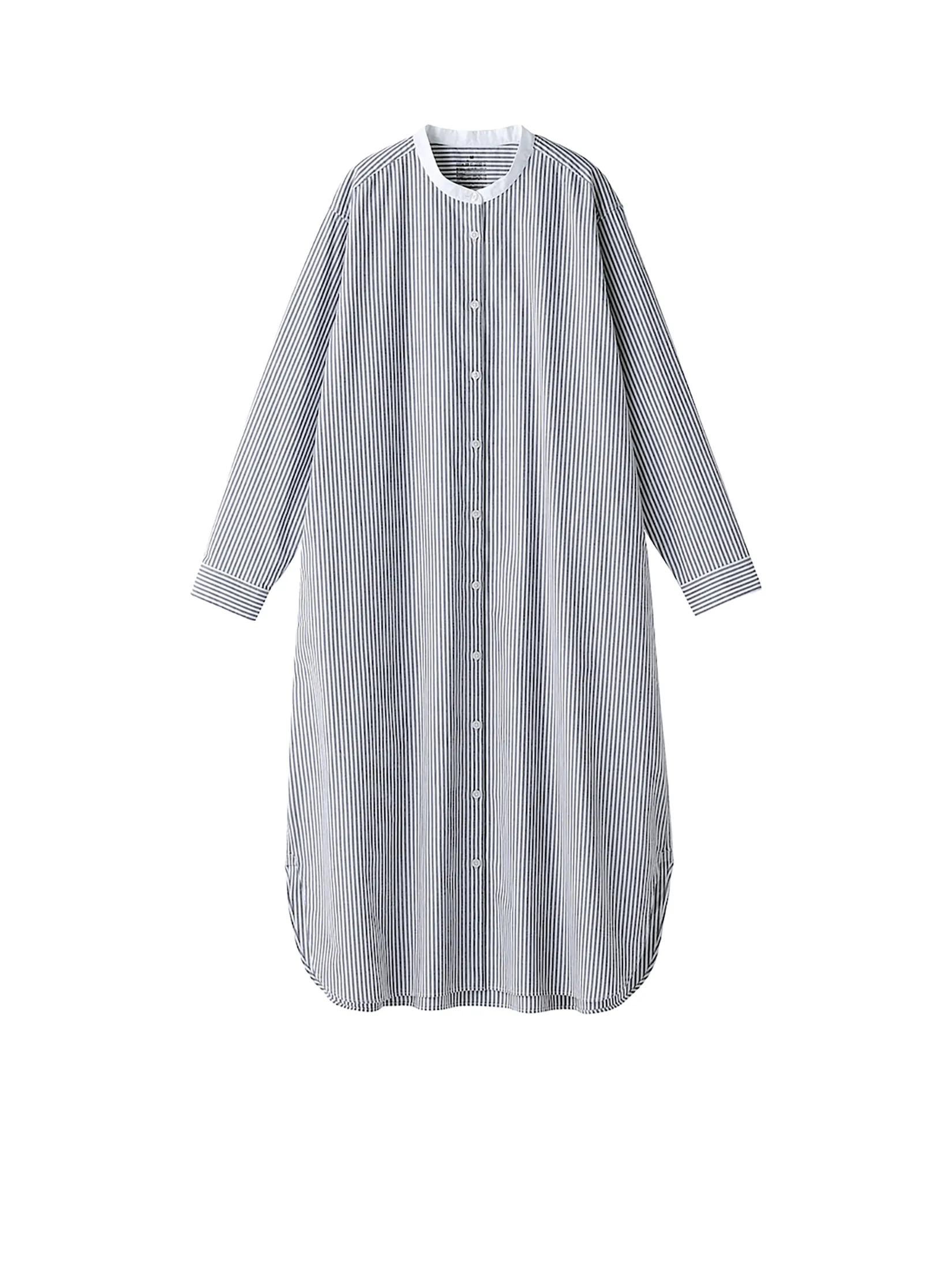 MUJI Women Dress Long Sleeves Stand Collar Broadcloth