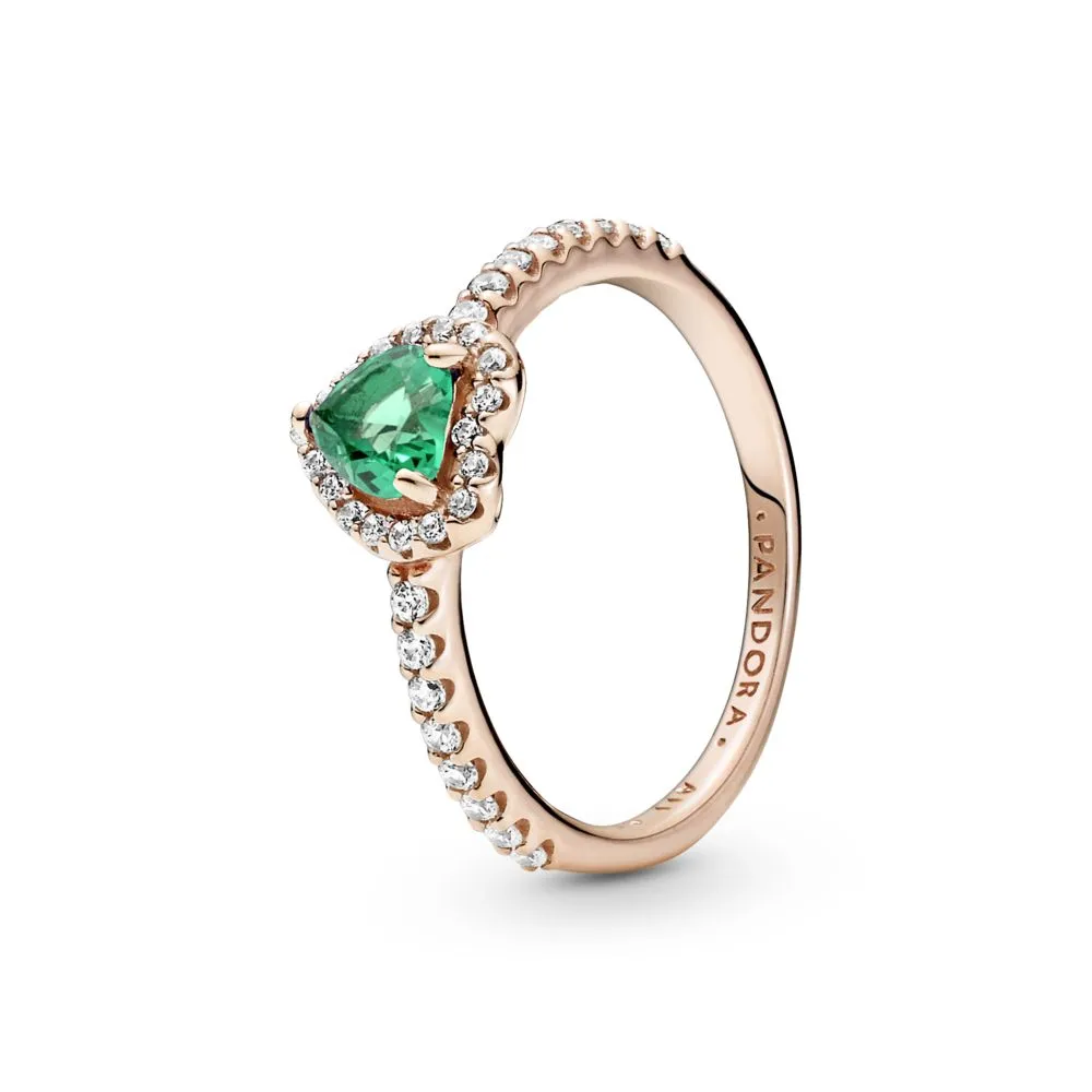 PANDORA Green Heart 14k rose gold-plated ring with green crystal and clear cubic zirconia
