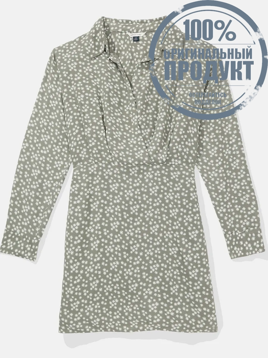 AMERICAN EAGLE WOMEN LS FAUX WRAP MINI 309 OLIVE Size - L