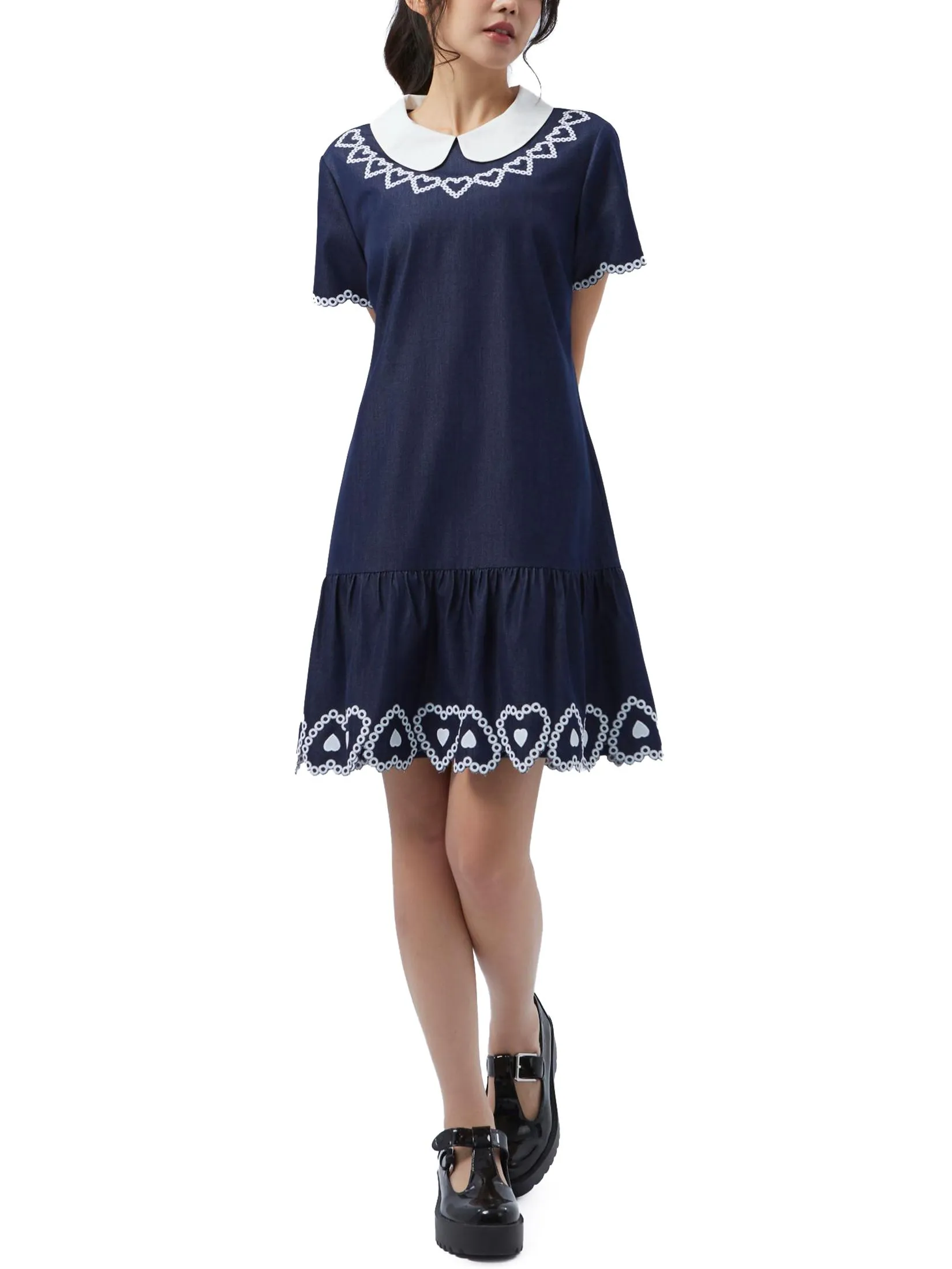 EP Women Dress Short Sleeves Tencel Print Dark Blue Size - L