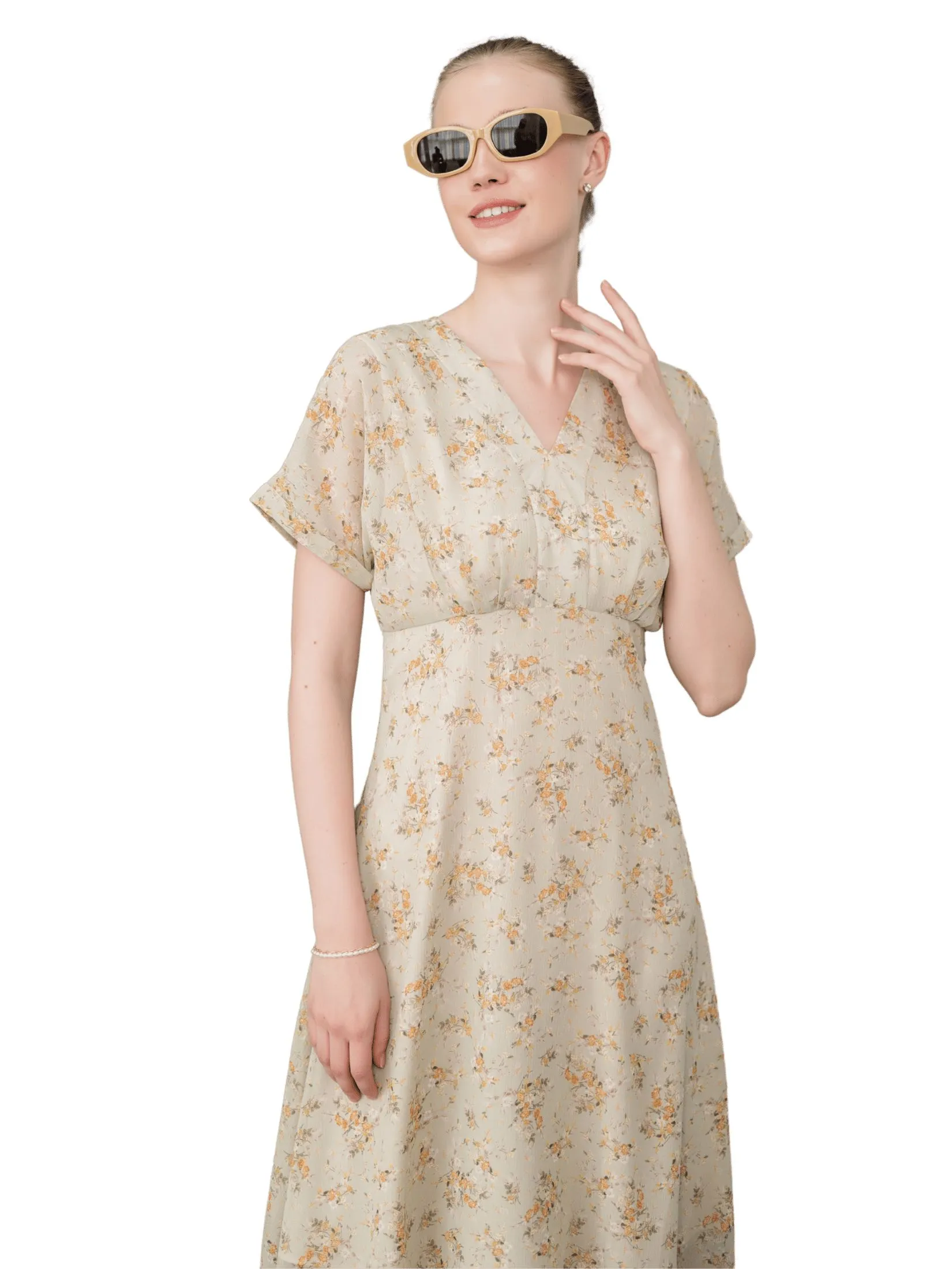 AMILA Women Dress Short Sleeves Chiffon Angora Green Size - L