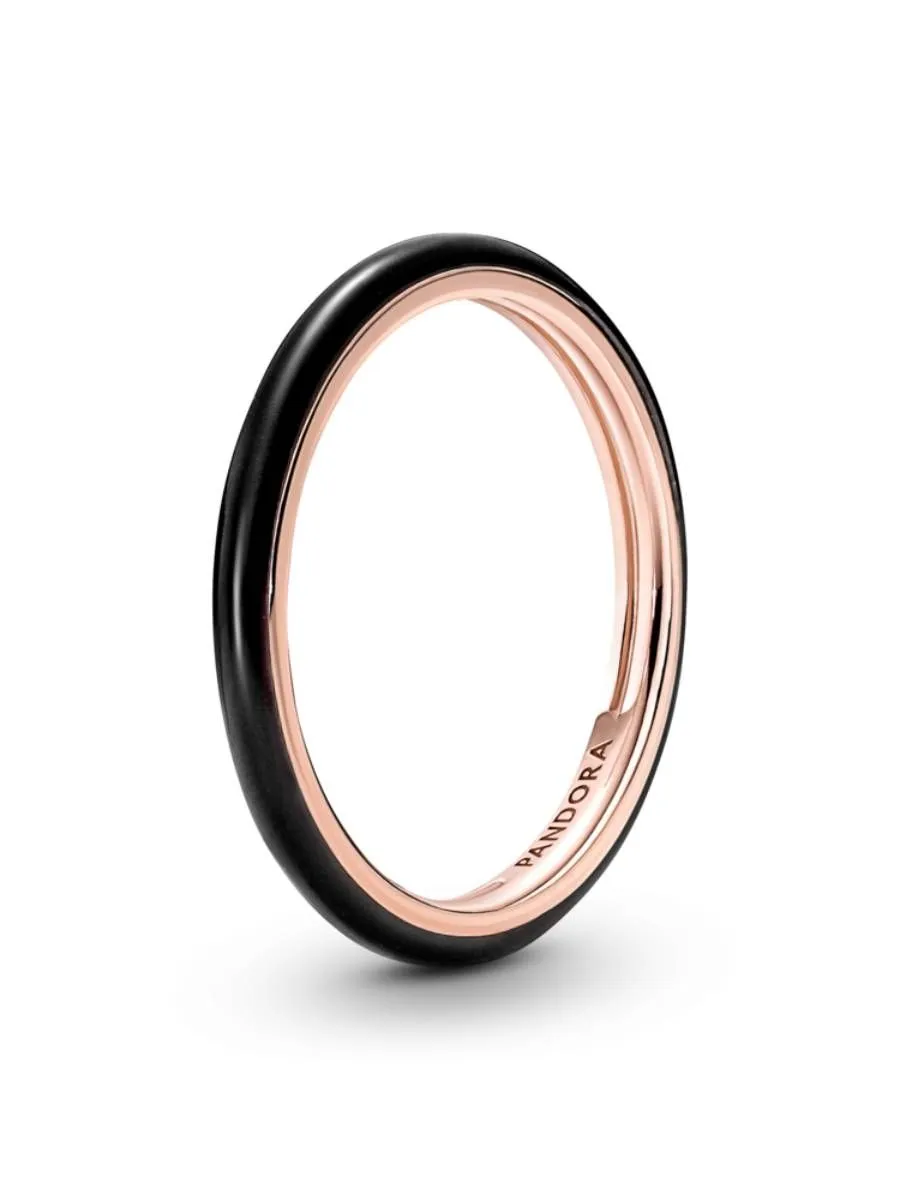 PANDORA Ring Rose Gold-Plated Ring with Black Enamel