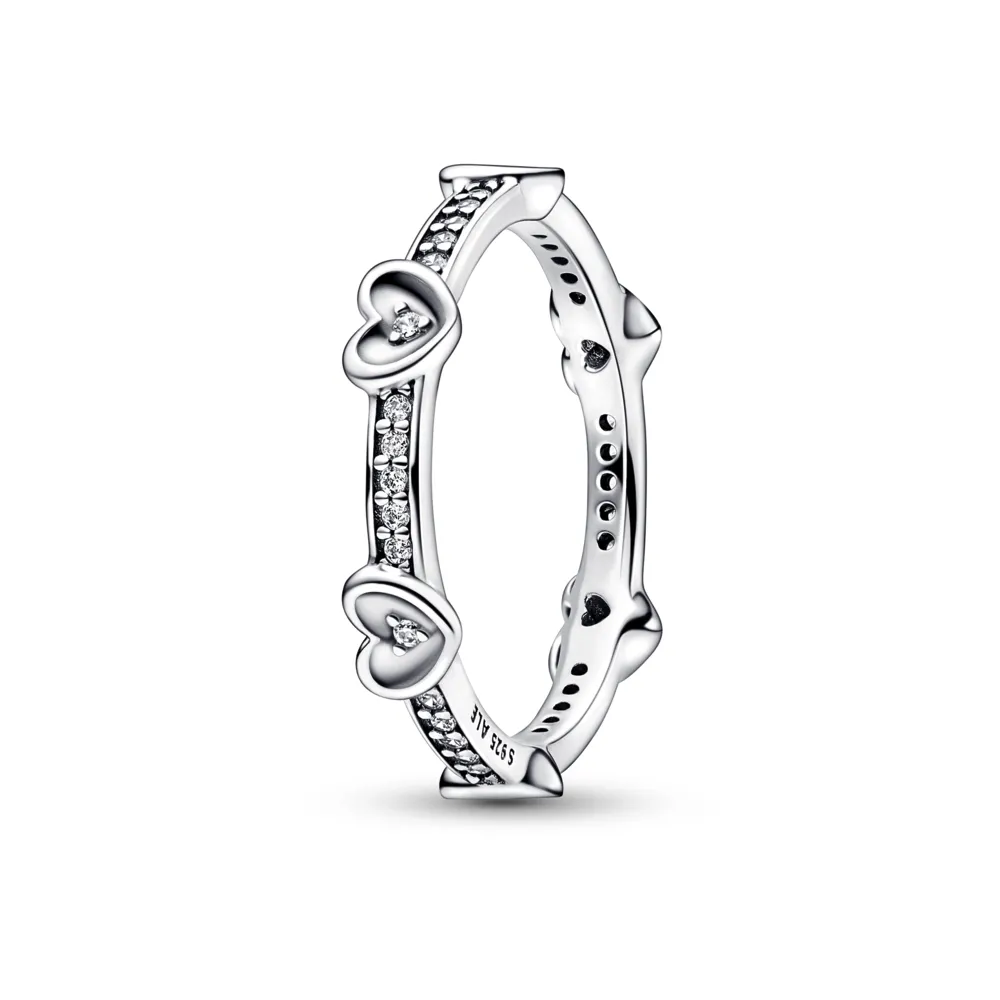 PANDORA Silver Hearts sterling silver ring with clear cubic zirconia