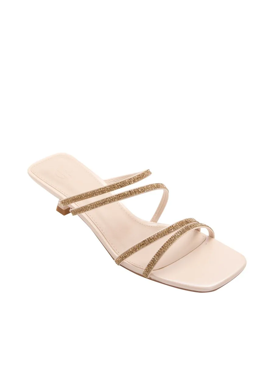FOF Women Heels Decorative Glitter Straps Beige