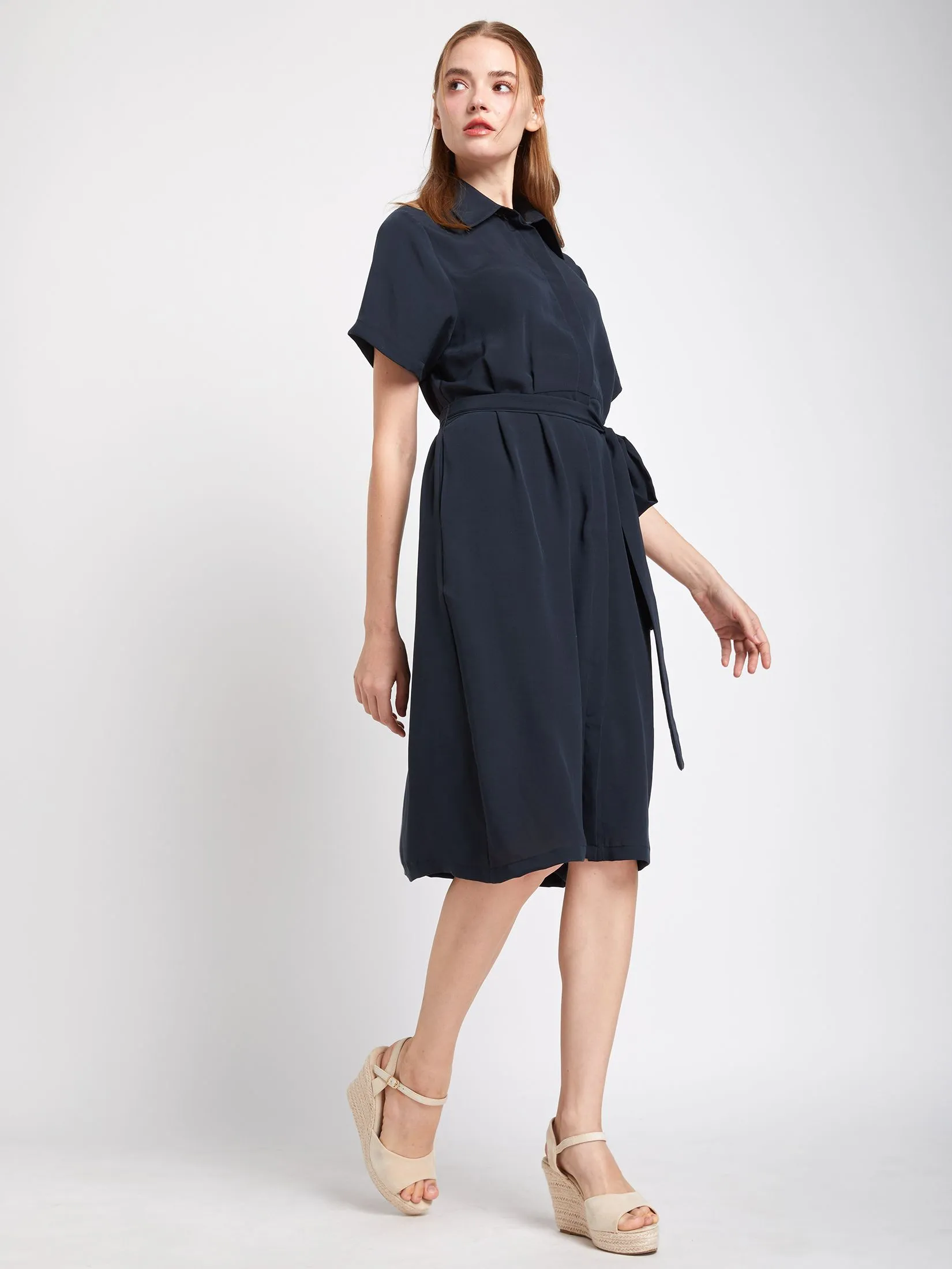 EASY PIECES Women Dress Short Sleeves Collar Neck Navy