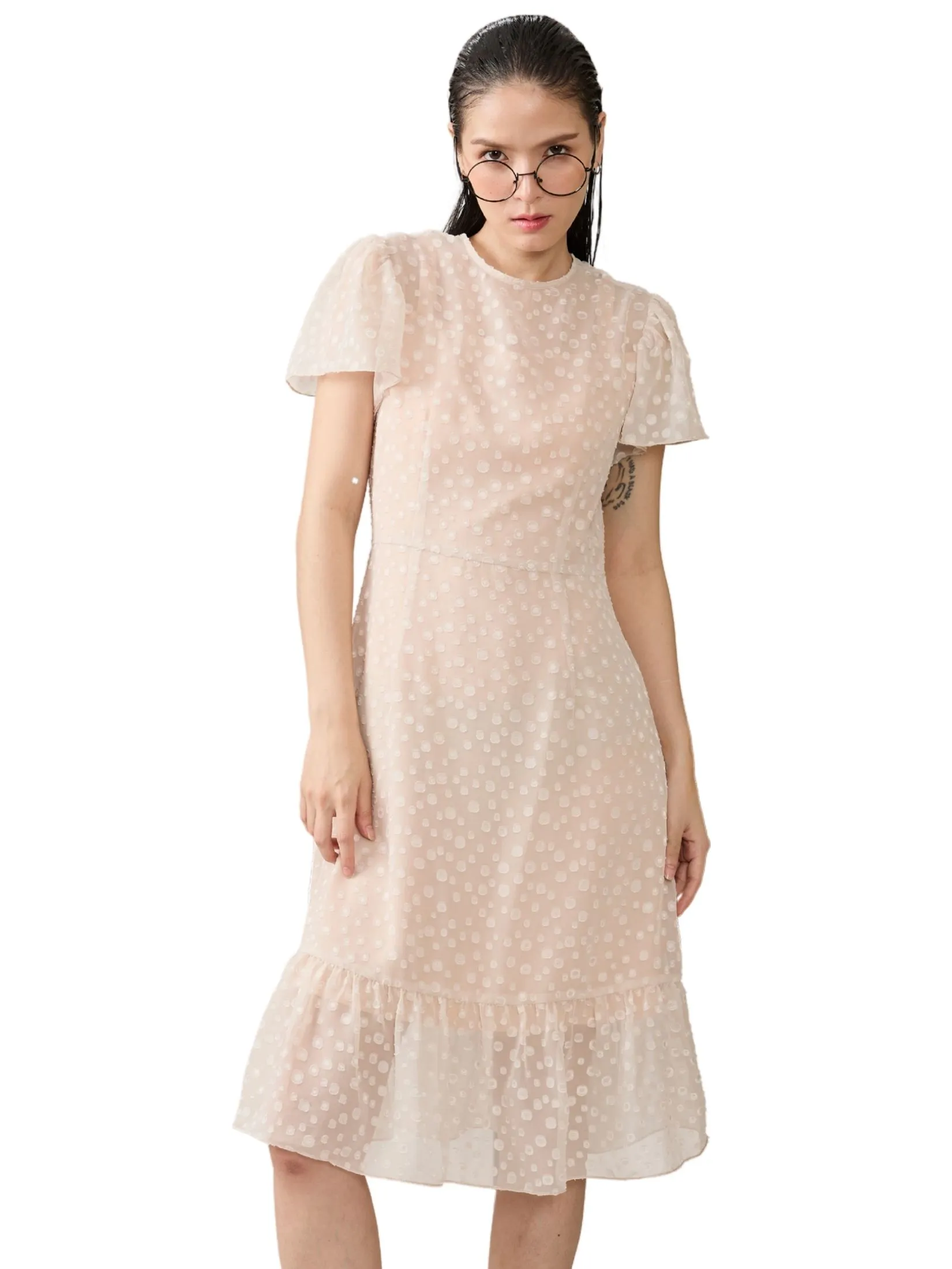 AMILA Women Dress Short Sleeves Uragiri Cream Size - L