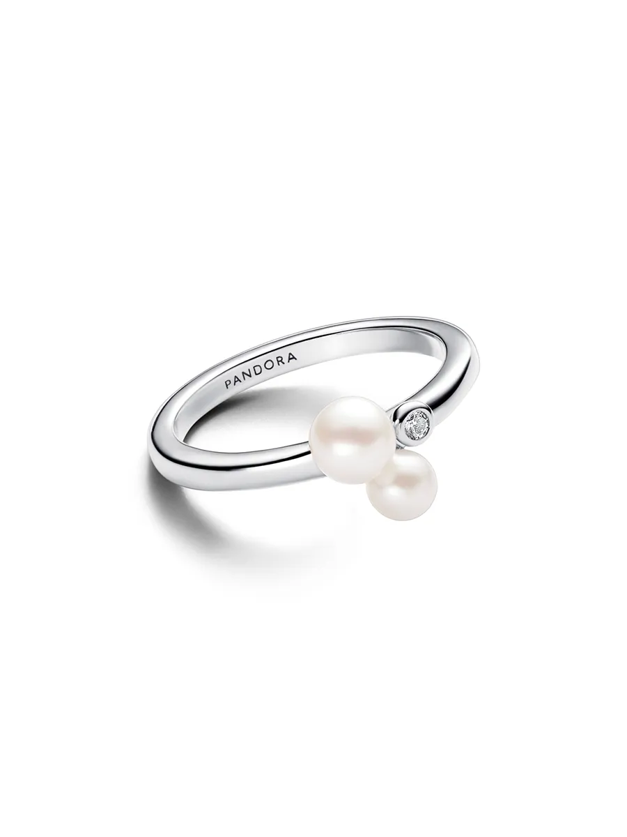 PANDORA Silver Sterling Duo Treated Freshwater Cultured Pearls Ring