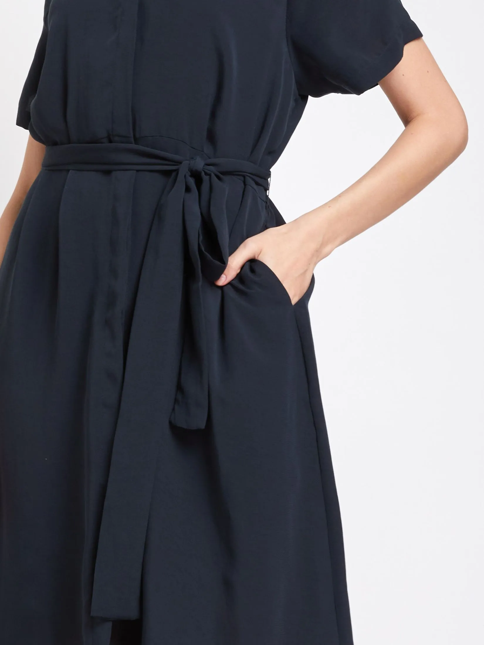 EASY PIECES Women Dress Short Sleeves Collar Neck Navy