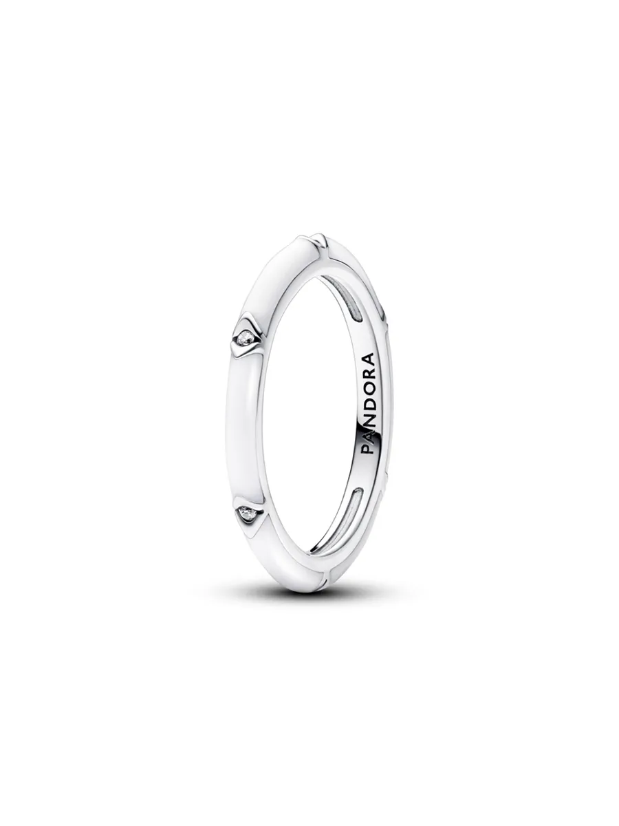 PANDORA Pandora  Sterling silver ring with clear cubic zirconia and white enamel