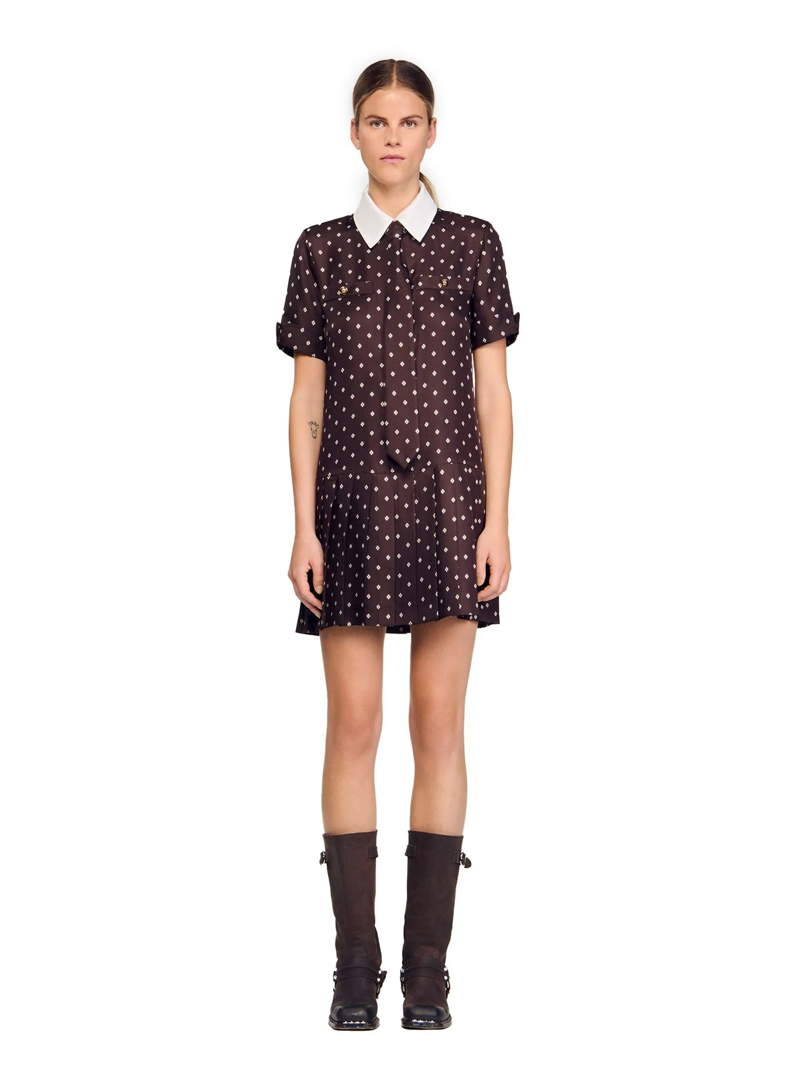 SANDRO Printed Satin-Effect Mini Dress Size - 36 EU