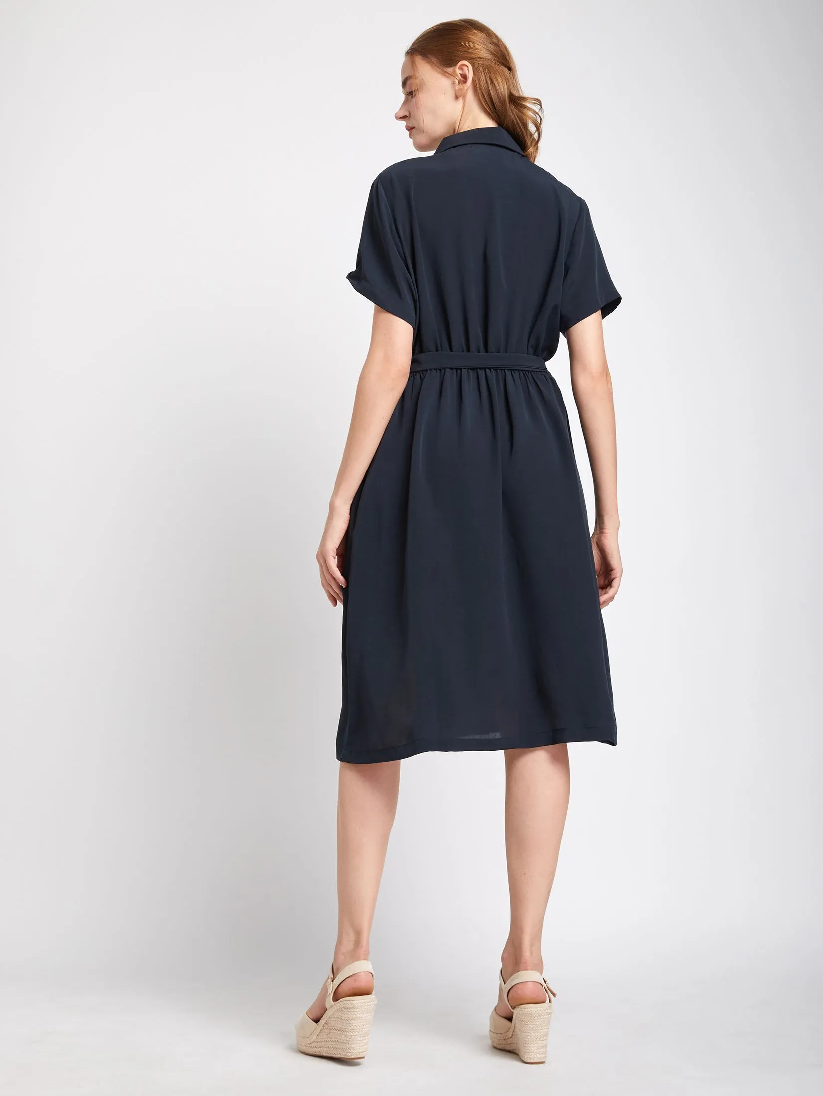 EASY PIECES Women Dress Short Sleeves Collar Neck Navy