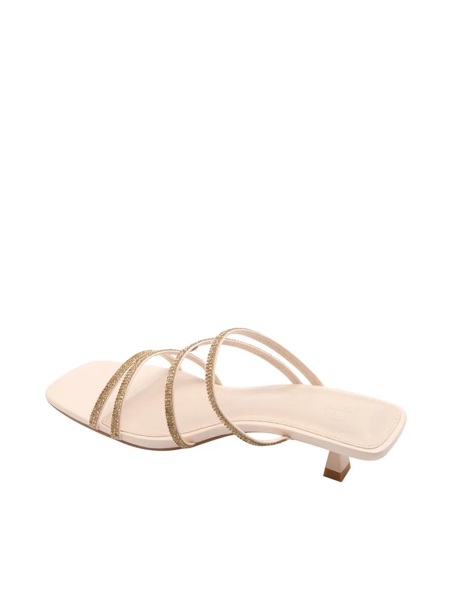 FOF Women Heels Decorative Glitter Straps Beige