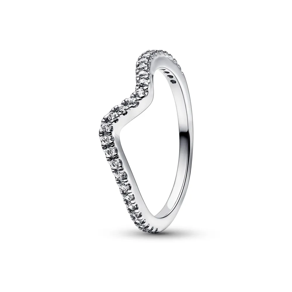 PANDORA Silver Wave sterling silver ring with clear cubic zirconia