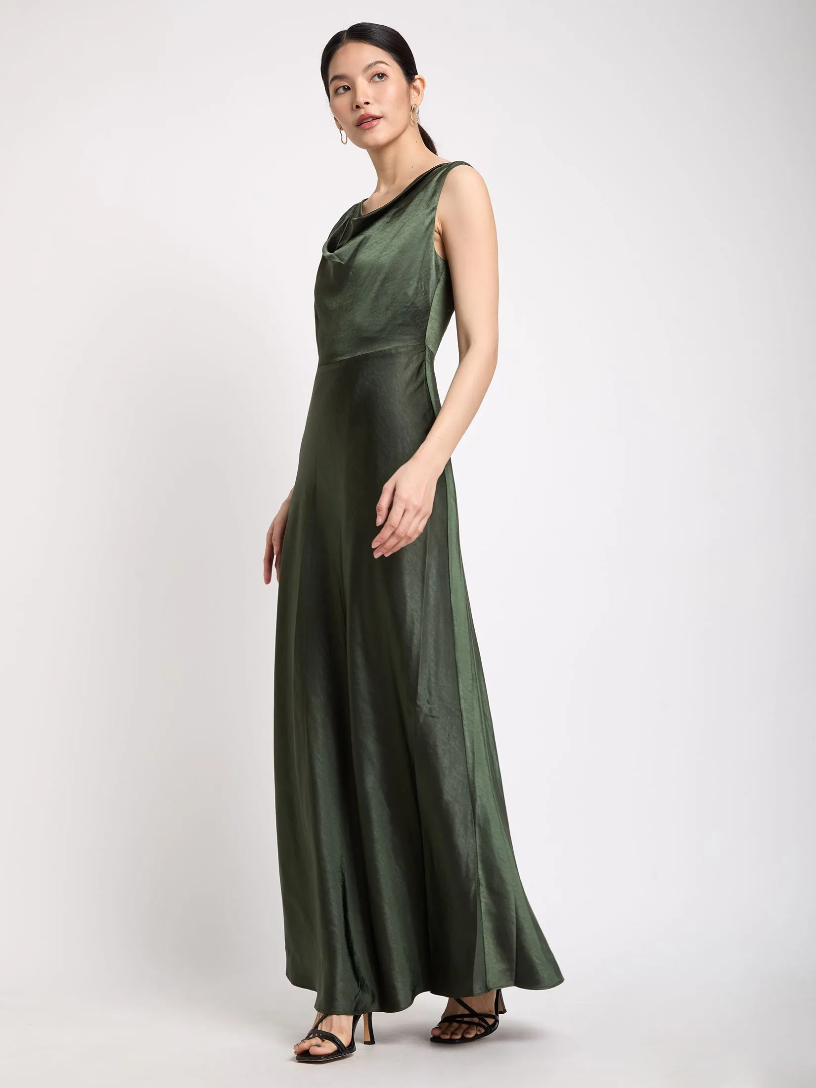 EXPRESSIONS EVENING Women Dress Sleeveless Cowl Neck Satin Maxi