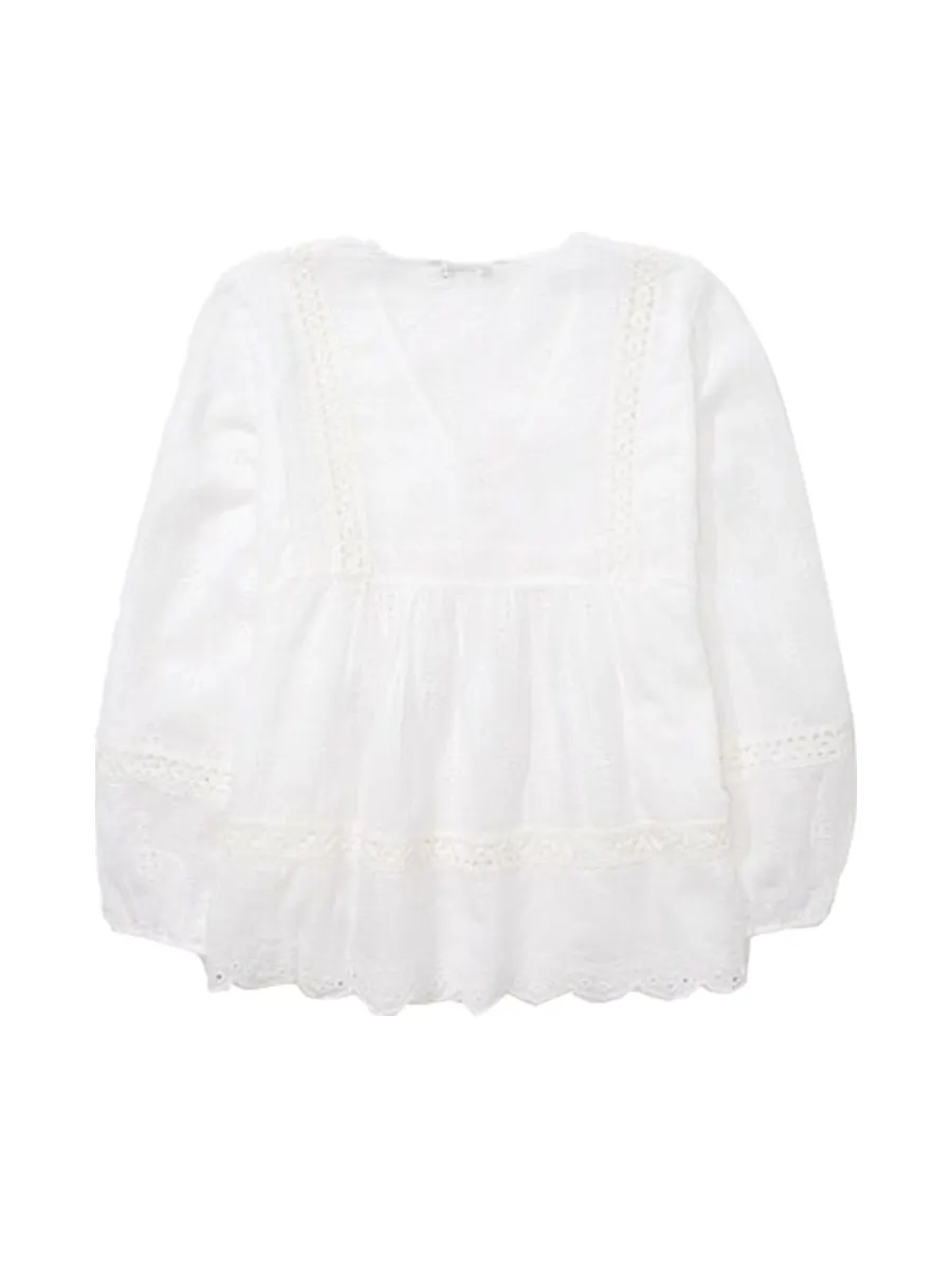 American Eagle 3523 Ott Eyelet Ls Peasant Top Class 2351 Wmns Fashion Tops 100 White