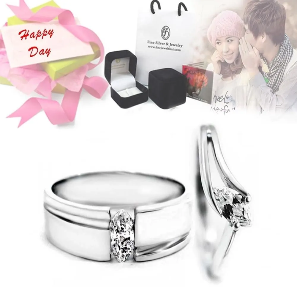 FINEJEWELTHAI Silver Couple-Diamond-CZ-Silver-Wedding-Ring-Finejewelthai - Gift_set22