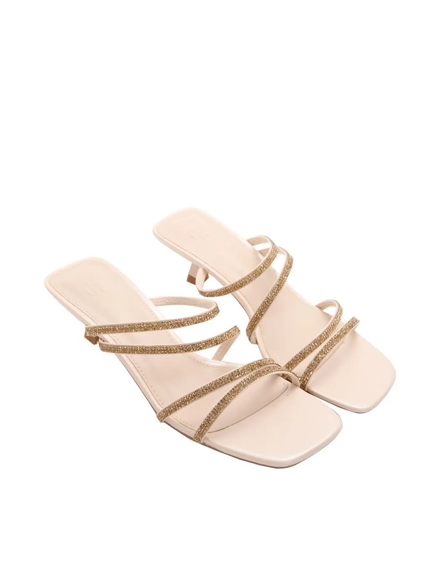 FOF Women Heels Decorative Glitter Straps Beige