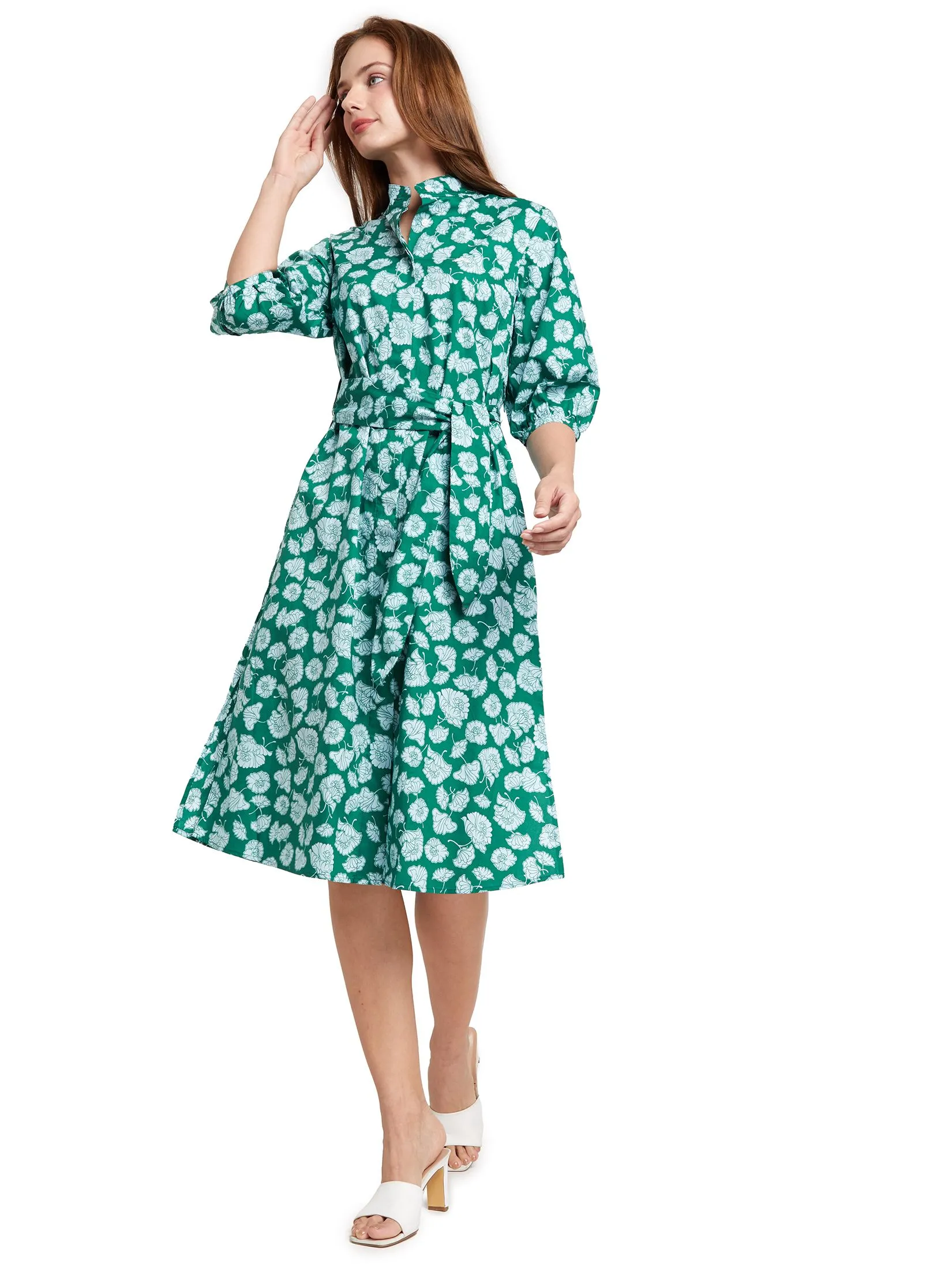 ALUMNUS Women Dress Short Sleeves Tie Waist Print