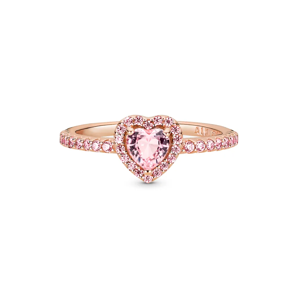PANDORA Pink Heart 14k rose gold-plated ring with orchid pink crystal and fancy fairy tale pink cubic zirconia