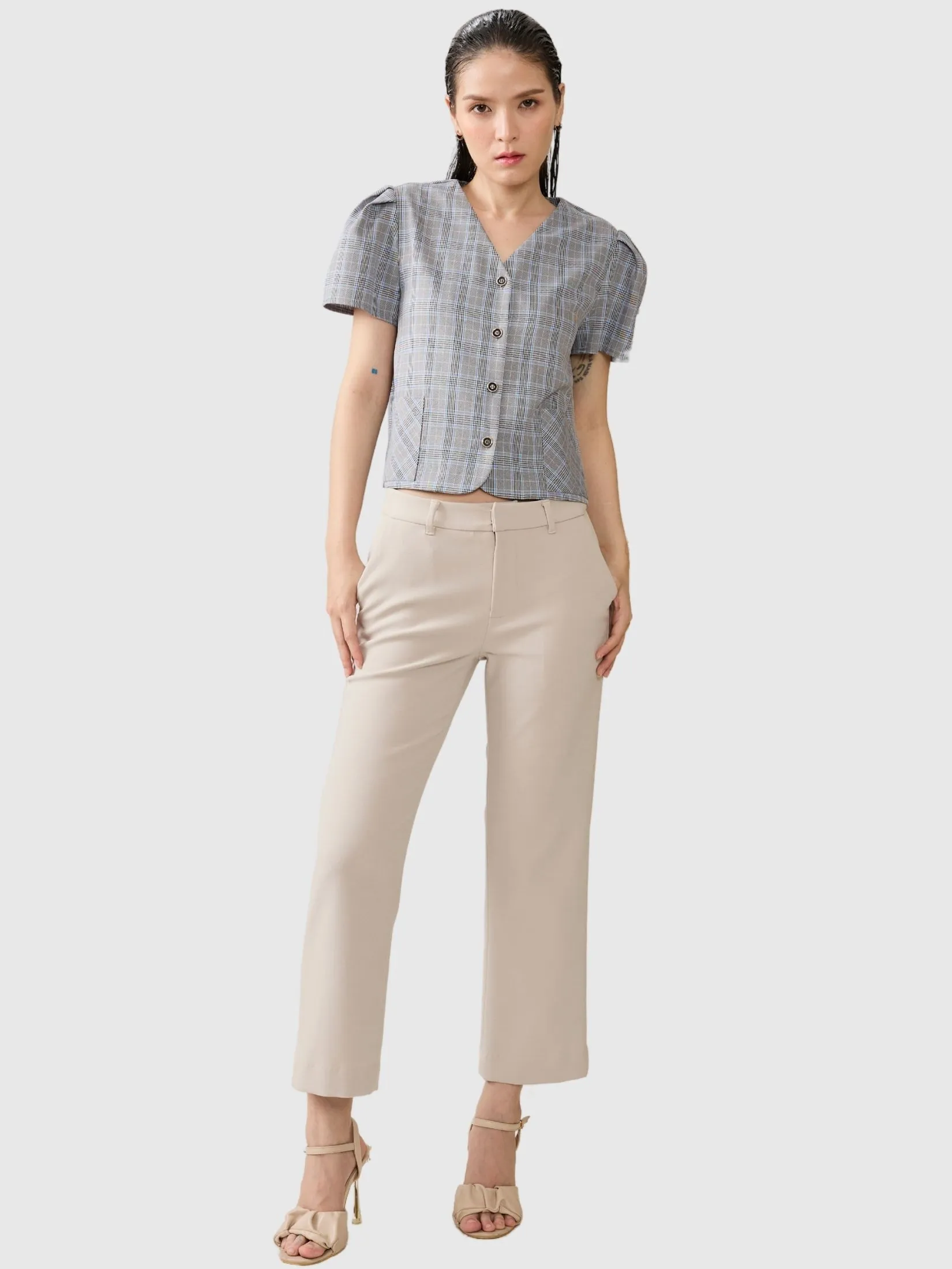 AMILA Women Pants Trousers Suiting Spendex Khaki