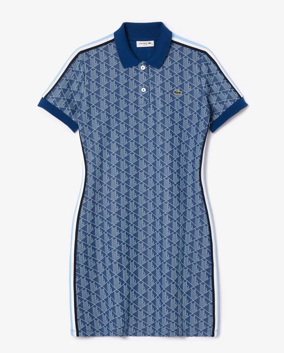 LACOSTE Slim Fit Monogram Jacquard Polo Dress Blue