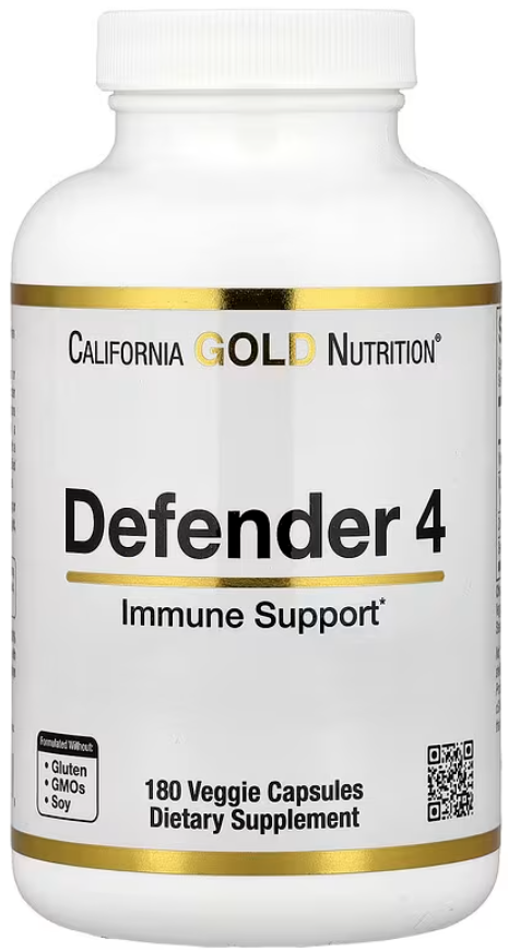 California Gold Nutrition, Defender 4, с витамином C, витамином D, цинком и селеном, 180 растительных капсул