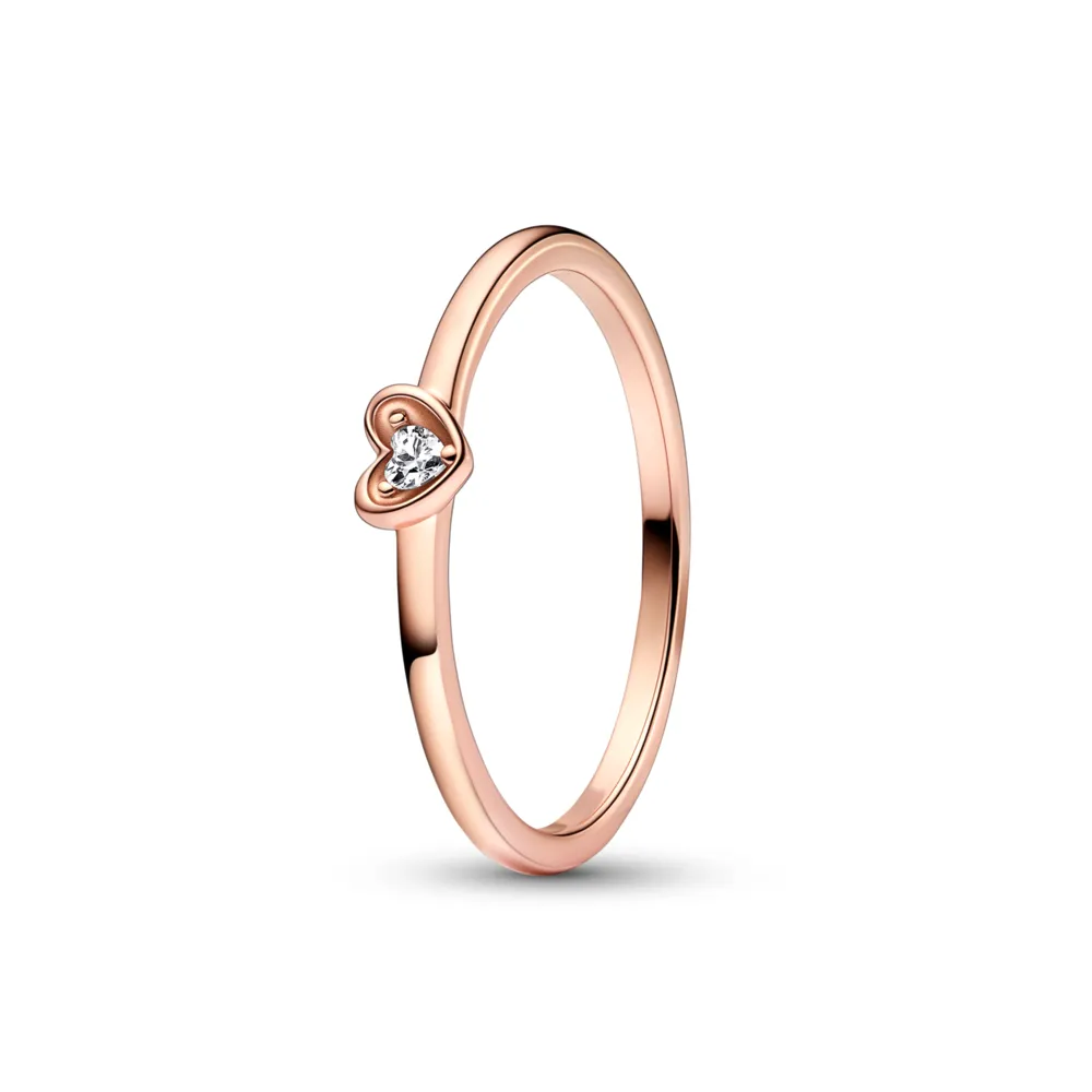 PANDORA Rose Heart 14k rose gold-plated ring with clear cubic zirconia