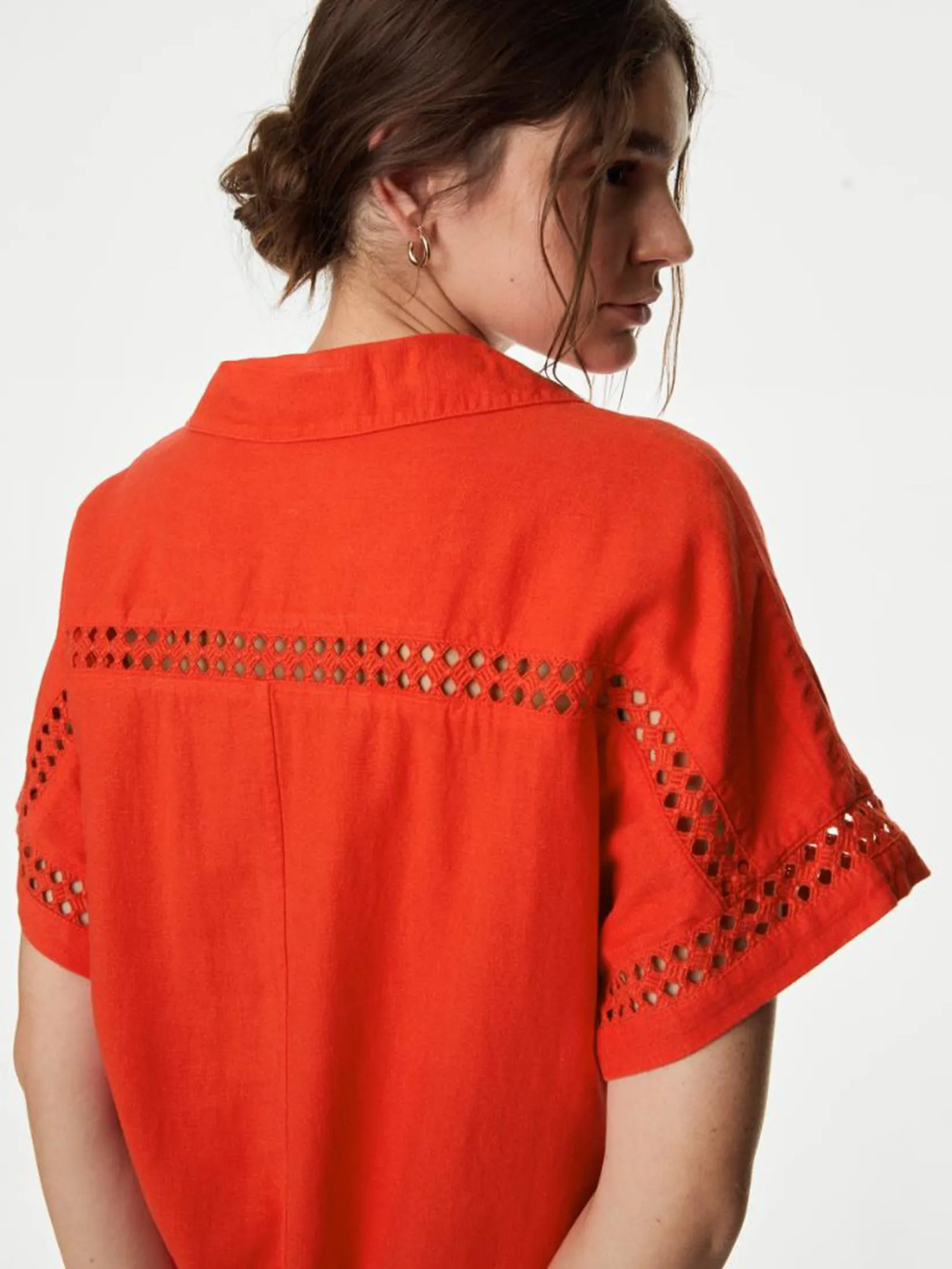 MARKS & SPENCER Women Midi Shift Dress Linen Rich V-Neck Collared