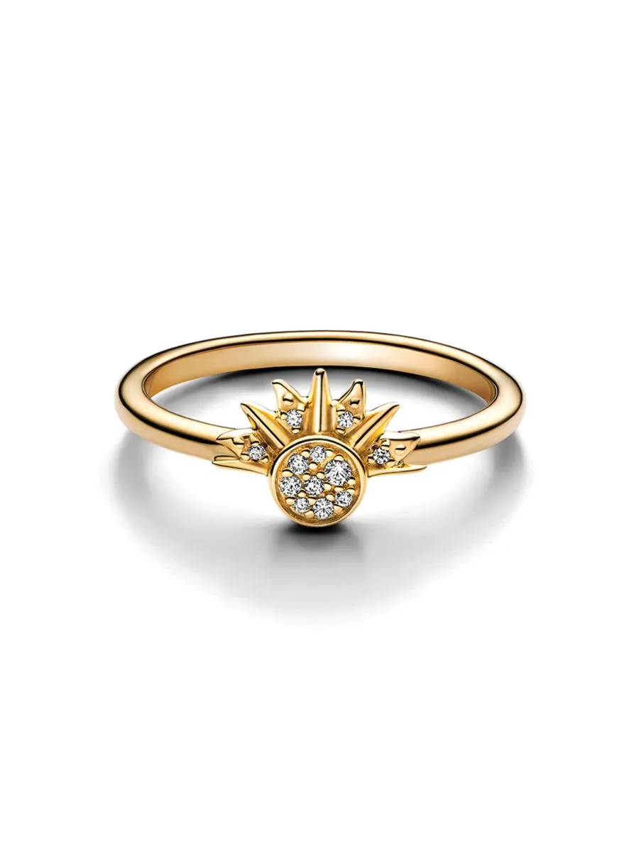 PANDORA Gold Celestial sun 14k gold-plated ring with clear cubic zirconia