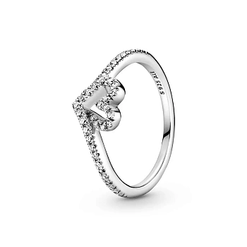 PANDORA Silver Heart and wishbone sterling silver ring with clear cubic zirconia