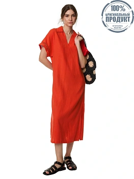 MARKS & SPENCER Women Midi Shift Dress Linen Rich V-Neck Collared